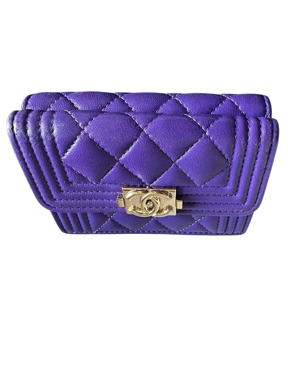 CHANEL Boy Purple Lambskin Quilted Flap Wallet Card Holder Full Set - Picture 14 of 16